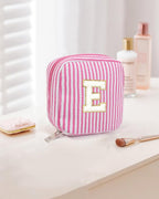 LETGO Personalized Birthday Gifts for Women Teacher, Initial Cute Pink Cosmetic Makeup Bag Pouch Case Travel Toiletry Make Up Bag for Women Friends Female Friendship Girlfriend Wife Gifts Idea