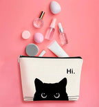 Cute Cat Makeup Bag, Kitty Cosmetic Zipper Travel Toiletry Bag, Black Cat Gifts for Women & Teen Girls