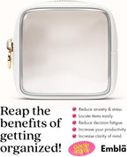 Clear Makeup Bag Zipper Pouch, Transparent Cosmetic Case Organizer, TSA Approved Travel Toiletry Case, Travel Accessories Essentials Makeup Tote for Women, Mini Cute Make up Bag for Purse - White