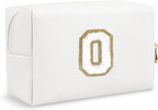 Small Cute Initial Preppy Makeup Bag, Personalized Cosmetic Zipper Pouch Toiletry Bags for Traveling, Waterproof PU Chenille Letter Makeup Case Organizer Travel Essentials for Women Girl(Letter O)
