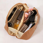 Personalized Open Flat Travel Makeup Bag with Name Real Leather Lazy Lay Flat Cosmetic Bags for Women Custom Toiletry Bag Womens Makeup Case Organizer Small Make Up Pouch for Traveling Large Capacity