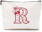 Initial Makeup Bag Monogram Cosmetic Bag Monogrammed Gifts for Women Girls Friends Coworker Manager Personalized Travel Toiletry Bag Christmas Bridal Shower Wedding Bridesmaid Gifts, Cherry R