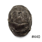 FACE MIRACLE Toupee for Men French Lace Hairpiece Human Hair Replacement System Skin PU Mens Toupee Hair Wigs for Man V-Looped Front Hair Prosthesis 8"X10" #440 4# MEDIUM BROWN WITH 40% SYNTHETIC GREY