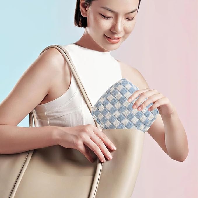 2 Pieces Makeup Bag Set, Small Blue Checkered Cosmetic Bag Travel Toiletry Organizer Mini Cosmetic Pouch Case Makeup Brushes Cute Quilted Aesthetic Accessories Storage Bag for Women