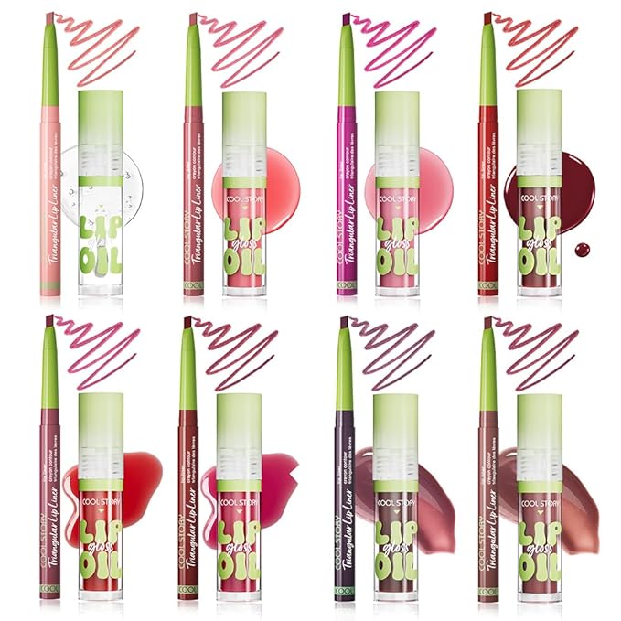 Matte Finish Lip liner and Nourishing Lip Gloss Kit for Women, High Pigmented Natural Nude Pink Red Brown Lip Pencil Makeup Long Lasting Moisturizing Plumping Lip Oil Gloss Winter Care (#04)