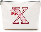Initial Makeup Bag Monogram Cosmetic Bag Monogrammed Gifts for Women Girls Friends Coworker Teacher Personalized Travel Toiletry Bag Christmas Bridal Shower Wedding Bridesmaid Gifts, Cherry X