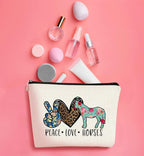 Horse Gifts for Women Horse Makeup Bag,Horse Themed Gifts for Women,Peace Love Horse Leopard Floral Cosmetic Bag Cowgirls Gift,Horse Lovers,Horse Owners Gifts, Christmas Birthday Gift