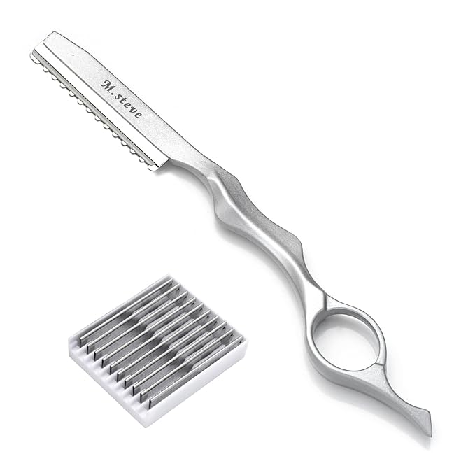 Hair Cutting Razor, Hair Razors For Cutting Hair Professional Styling Razor with Replacement Stainless Steel Blades for Salon/Home -11PCS Silver