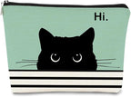 Cute Makeup Bag - Cat Gifts for Lovers, Black Kitty Cosmetic Bag, Makeup Pouch (Teal)