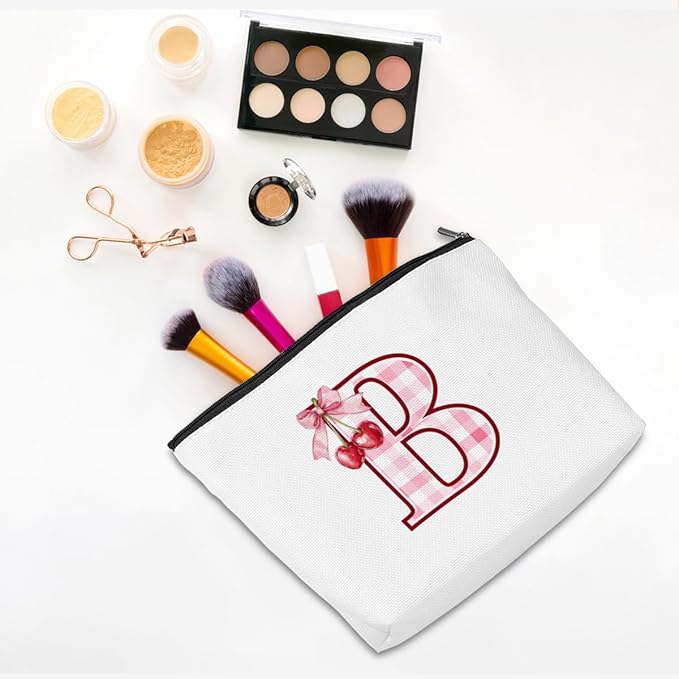 Initial Makeup Bag Monogram Cosmetic Bag Monogrammed Gifts for Women Girls Friends Coworker Daughter Personalized Travel Toiletry Bag Christmas Bridal Shower Wedding Bridesmaid Gifts, Cherry B