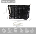 Puffer Quilted Makeup Bag Travel Cosmetic Bag Portable Puffy Checkered Toiletry Pouch Skincare Organizer Purse Pencil Case (Black)