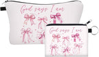 God Says I Am Makeup Bag Set of 2, Christian Bible Verse Bow Cosmetic Bag, Religious Gift for Women, Inspirational Toiletry Pouch for Travel, Birthday, Church, Faith-Based Gifts