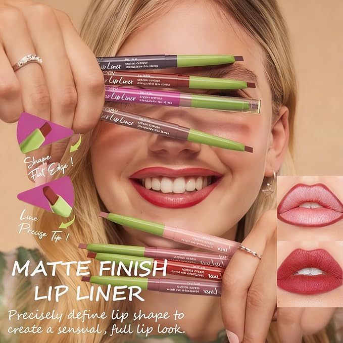 Matte Finish Lip liner and Nourishing Lip Gloss Kit for Women, High Pigmented Natural Nude Pink Red Brown Lip Pencil Makeup Long Lasting Moisturizing Plumping Lip Oil Gloss Winter Care (#07)