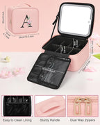 Relavel Initial Makeup Bag with LED Mirror for Women Girls, Personalized Travel Cosmetic Organizer Train Case, Birthday Gifts for Grandkids Bridesmaid Graduation Teacher Friends, Trendy Stuff, Pink M