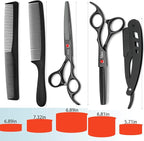 Hair Scissors Professional Set - Steel Barber Shears with Offset Handle, Thinning & Straight Scissors for Salon & Home Hair Cutting