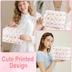 2Pcs Cotton Quilted Makeup Bag for Women Girls Large Small Travel Floral Cosmetic Bags Set Cute Coquette Pink Makeup Pouch for Purse Aesthetic Cloth Flower Storage Toiletry Bag Organizer