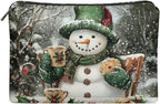 COEQINE Mini Cosmetic Bags for Women Leather Makeup Bag Large Travel Make up Brush Case Toiletry Bag for Womens Holiday Birthday Christmas Gifts,Cute Snowman Designer