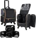 Stagiant Rolling Makeup Train Case, Professional Makeup Case, Travel Cosmetic Organizer Make Up Storage Bag for Makeup Artist, Hairstylist, Barbers, with 5 Toiletry Bags, Black