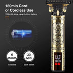 Hair Clippers for Mens Cordless Hair Trimmer T-Blade Trimmer Professional Haircut & Grooming Kit Rechargeable Edgers Clippers Hair Trimmer Shaver Cutting Kit with LCD Display (Led-Dragon)