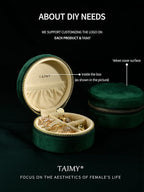TAIMY Travel Jewelry Case, Small Round Velvet Travel Jewelry Box for Women Girls, Portable Tiny Jewelry Travel Organizer Boxes for Rings Earrings Necklaces Bracelets(Emerald Green)