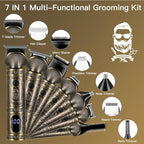 Beard Trimmer Kit Professional Hair Clipper Zero Gapped T-Blade Electric Shaver Razor Nose Body Trimmer for Men Cordless Grooming Kit 7 in 1