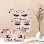 Hello Gorgeous Makeup Bag for Purse with Coin Purses 2PCS Set Eyelash Pink Cosmetic Bags for Women Small Funny Cosmetics Glitters Eyeshadows Travel Bag Cases