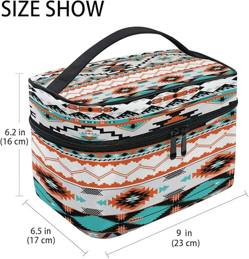 AUUXVA Travel Cosmetic Bag Ethnic Geometric Chevron Aztec Makeup Bag Large Organizer Portable Toiletry Bag Storage Train Case Zipper Brush Bag for Women and Girls