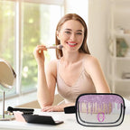 Personalized Clear Makeup Bag with Name, Best Friends Teen Women Mom Birthday Gift PVC Cosmetic Toiletry Travel Bag for Toiletries, Plum Purple Fluid Shape Sequins
