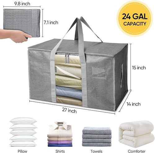 BALEINE 6-Pack Oversized Moving Bags with Reinforced Handles, Heavy-Duty Storage Tote Moving Supplies for Packaging, Camping (Gray w/Window, 6-Pack)