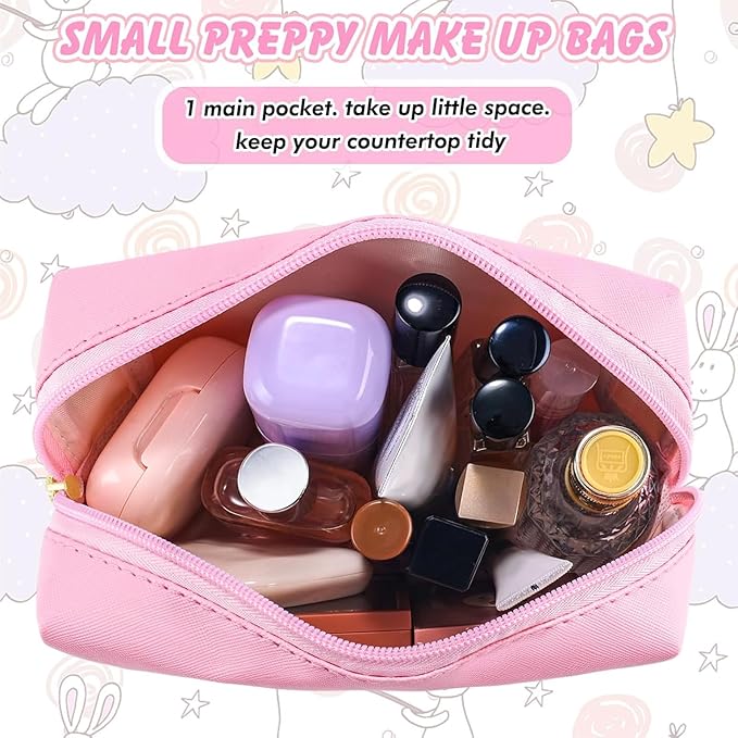 Initial Makeup Bag Personalized Preppy Travel Small Cosmetic Bag Cute PU Pink Chenille Letter Makeup Pouch for Purse Waterproof Zippered Toiletry Organizer for Women Girls Kids Friends（B）