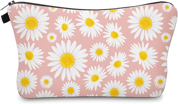 Cute Travel Makeup Bag Cosmetic Bag Small Pouch Gift for Women (Daisy Pink)