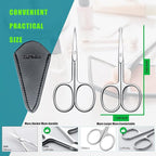 Facial Hair Small Grooming Scissors For Men Women - Eyebrow, Nose Hair, Mustache, Beard, Eyelashes, Ear Trimming Kit - Curved and Rounded Safety Tip Clippers For Hair Cutting 2PCS With Cover Sliver