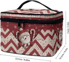 Snowman Chevron Print Travel Makeup Bags for Women Portable Tote Cosmetic Case with Carry Handle Toiletry Accessories Storage Organizer Bags for Christmas, Red