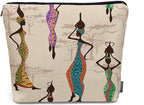 African Woman Makeup Bags Makeup Organizer, Black African Women With Vases Flax Toiletry Bags Travel Cosmetic Bag Makeup Purse Pouch Skincare Bag Wallet Bags For Women Female Mom Daughter