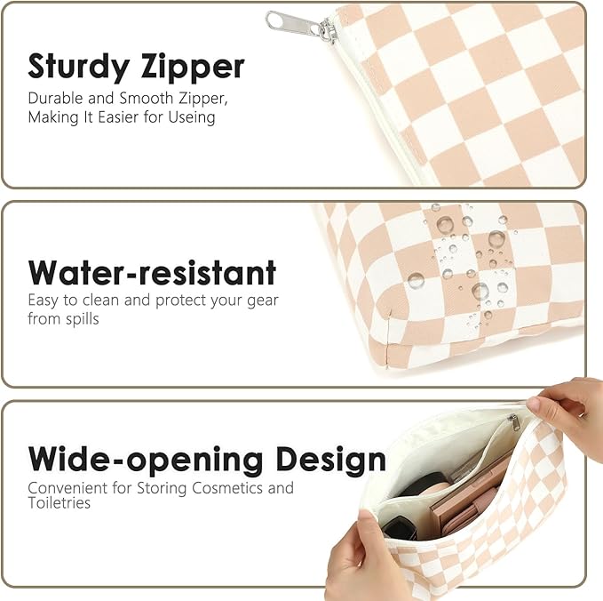 Checkered Makeup Bag, Travel Cosmetic Bag Organizer Toiletry Bag Make Up Bags with Zipper & Compartments for Women Girls, 2PCS