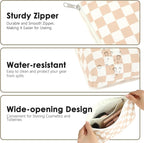 Checkered Makeup Bag, Travel Cosmetic Bag Organizer Toiletry Bag Make Up Bags with Zipper & Compartments for Women Girls