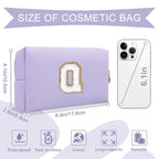 Personalized Makeup Bag Initial A-Z Preppy Patch Bag,Small PU Leather Travel Cosmetic Bag Pouch with Zipper,Purple Cute Toiletry Bag,Gift Ideal for Teen Girls Women Birthday Friend Mom,Latter Q
