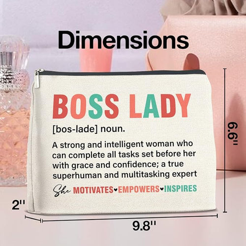 Boss Lady Gifts for Women - Female Boss Lady Makeup Bag with Zipper Closure