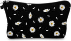 Cute Travel Makeup Bag Cosmetic Bag Small Pouch Gift for Women (Daisy Black)