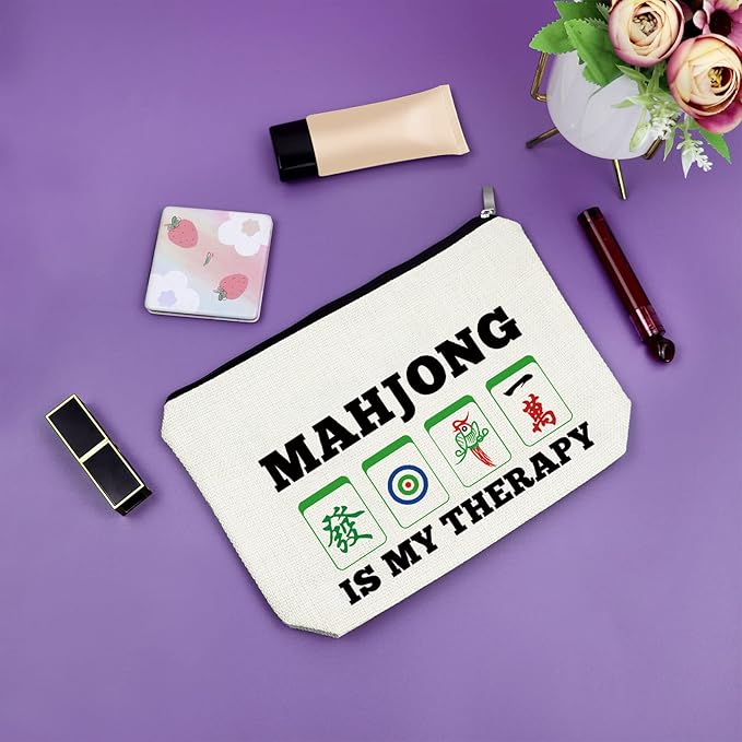 Sazuwu 3PCS Mahjong Gift Makeup Bag Cosmetic Organizers Travel Pouch Mahjong Themed Funny Gift for Players Lover Retirement Christmas Birthday Present