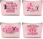 Cheerleader Gifts, 4 Pcs Cheer Makeup Bag Cheer Gifts Cheer Stuff Cosmetic Bag Cheerleading Gifts for Women Girls Friends Teammates Travel Toiletry Bag, Graduation Birthday Gifts Cheer Team Gifts