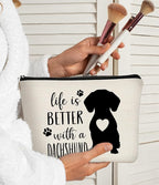 Life is Better with A Dachshund Makeup Bag,Funny Dachshund Heart Cosmetic Bag Best Gift Idea for Dog Lovers Teen Girls Women,Dachshund Mom Gifts for Birthday Christmas Valentine's Day