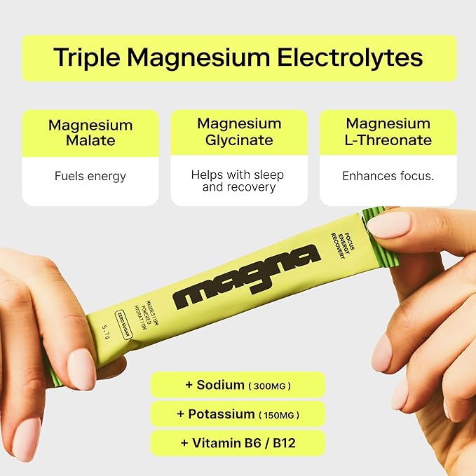 MAGNA Electrolytes Powder Drink Mix for Hydration, Energy & Focus Support with Magnesium L Threonate, Sodium, Potassium, Vitamin D, B6 & B12, Sugar Free, Watermelon Lime Flavor, 28 Servings
