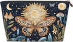 Womens Leather Makeup Bag Cosmetic Bag Travel Toiletry Bags Make Up Bags for Women Adult (Boho Sun-Moon)