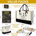 21st Birthday Gifts for Her Canvas Tote Bag Travel Gear, Unique 21 Years Old Gifts for Girlfriend Sister Coworker Friends Classmate Women, Vintage N°21 Handbag & Cosmetic Bag & Back in 2004 Poster