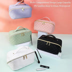 Cosmetic Bag,Travel Makeup Bag, Large Capacity Cosmetic Bags for Women, Waterproof Portable Open Flat Toiletry Bags,Makeup Organizer Bag with Divider and Handle, Pink Cosmetic Pouch Gifts for Women