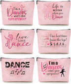 6 Pcs Dance Makeup Bag, Dancer Gifts, Dance Gifts Dance Stuff Cosmetic Bag Dance Recital Gifts for Girls Women Friends Dance Lover Travel Toiletry Bag, Dance Teacher Gifts Graduation Birthday Gifts
