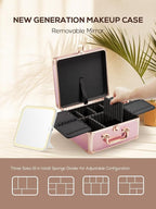 OMIRO Makeup Case, Makeup Bag with Light Up Mirror Set, Makeup Organizer Bag with Magnet Makeup Mirror for Women and Girls