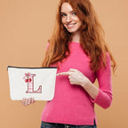 Initial Makeup Bag Monogram Cosmetic Bag Monogrammed Gifts for Women Girls Friends Coworker Wife Personalized Travel Toiletry Bag Christmas Bridal Shower Wedding Bridesmaid Gifts, Cherry L