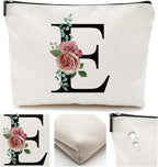 Initial A-Z Personalized Letter Makeup Bag, Monogrammed Bridesmaid Gifts/Presents Cosmetic Bag, Portable Stationery Storage Organizer Pouch, Friendship Love Travel Makeup Bags